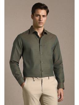 Louis Philippe - Men Olive Cotton Regular Fit Shirt
