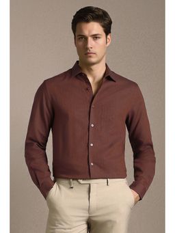 Louis Philippe - Men Brown Linen Blend Regular Fit Shirt