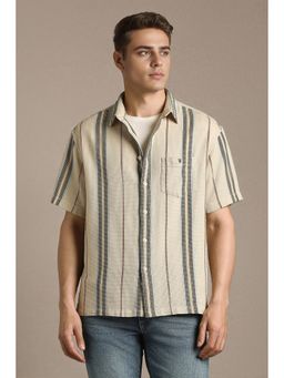 Louis Philippe - Men Beige Cotton Regular Fit Shirt