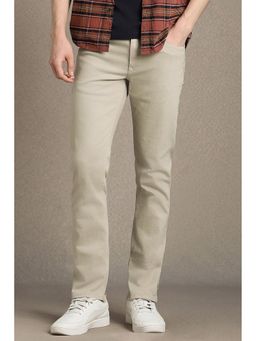 Louis Philippe - Men Beige Cotton Blend Slim Fit Jeans