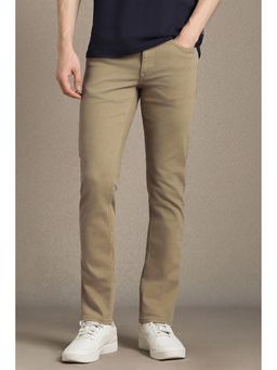 Louis Philippe - Men Beige Cotton Blend Slim Fit Jeans