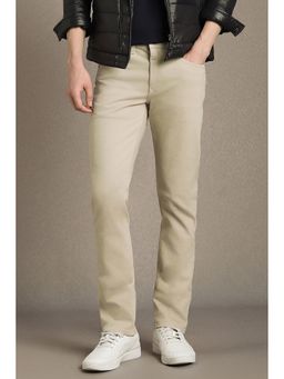 Louis Philippe - Men Beige Cotton Blend Slim Fit Jeans