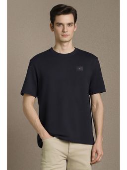 Louis Philippe - Men Navy Blue Cotton Blend Relaxed Fit T-Shirt