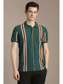 Louis Philippe - Men Green Cotton Blend Relaxed Fit Polo T-Shirt