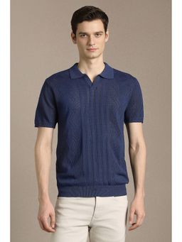 Louis Philippe - Men Navy Blue Cotton Regular Fit Polo T-Shirt