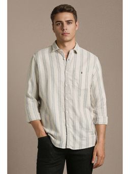 Louis Philippe - Men Cream Cotton Linen Regular Fit Shirt