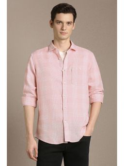 Louis Philippe - Men Pink Cotton Linen Regular Fit Shirt