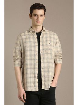 Louis Philippe - Men Beige Cotton Linen Regular Fit Shirt
