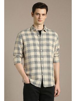 Louis Philippe - Men Beige Cotton Linen Regular Fit Shirt