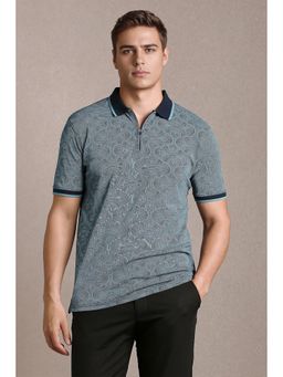 Louis Philippe - Men Blue Cotton Slim Fit Polo T-shirt