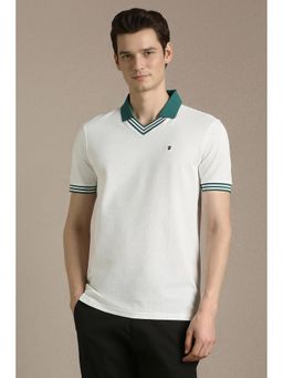 Louis Philippe - Men White Cotton Blend Slim Fit Polo T-Shirt