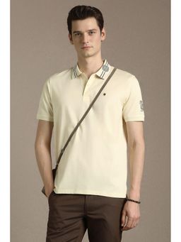 Louis Philippe - Men Cream Cotton Regular Fit Polo T-Shirt