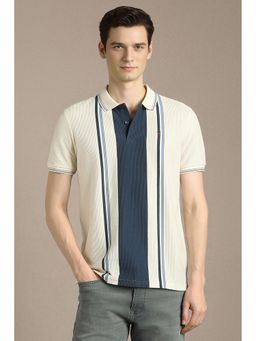 Louis Philippe - Men White Cotton Blend Slim Fit Polo T-Shirt