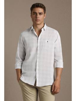 Louis Philippe - Men White Cotton Blend Regular Fit Shirt