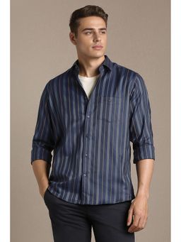 Louis Philippe - Men Navy Blue Cotton Regular Fit Shirt