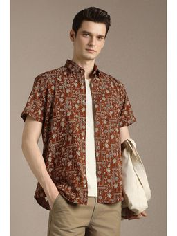 Louis Philippe - Men Brown Cotton Regular Fit Shirt