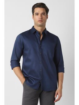Peter England - Men Navy Blue Cotton Slim Fit Shirt