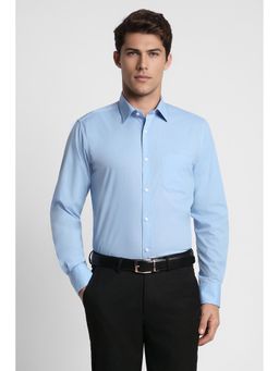 Peter England - Men Blue Cotton Blend Regular Fit Shirt
