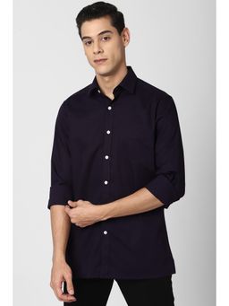 Peter England - Men Navy Blue Cotton Blend Regular Fit Shirt