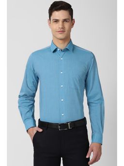 Peter England - Men Blue Cotton Blend Slim Fit Shirt