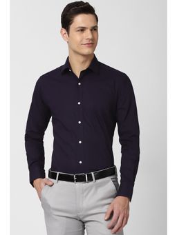 Peter England - Men Navy Blue Cotton Blend Slim Fit Shirt