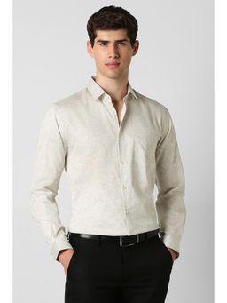 Peter England - Men Beige Cotton Slim Fit Shirt