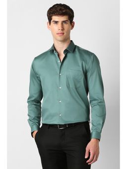 Peter England - Men Green Cotton Regular Fit Shirt