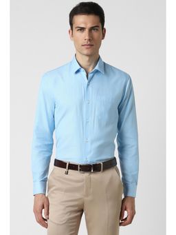 Peter England - Men Blue Cotton Blend Regular Fit Shirt