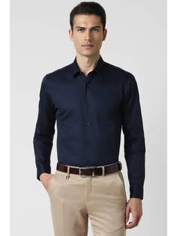 Peter England - Men Navy Blue Cotton Slim Fit Shirt