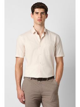 Peter England - Men Cream Cotton Regular Fit Shirt