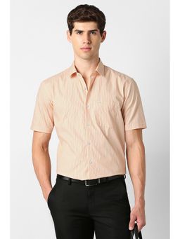 Peter England - Men Peach Cotton Regular Fit Shirt