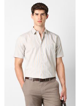 Peter England - Men Beige Cotton Regular Fit Shirt