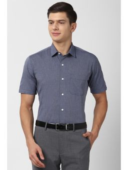 Peter England - Men Blue Cotton Blend Regular Fit Shirt
