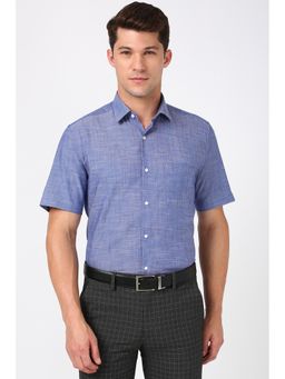 Peter England - Men Blue Cotton Regular Fit Shirt