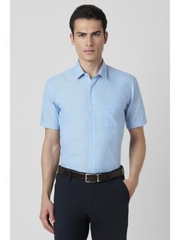 Peter England - Men Blue Cotton Blend Regular Fit Shirt