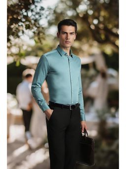 Peter England - Men Blue Polyester Blend Slim Fit Shirt
