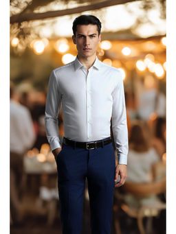 Peter England - Men White Polyester Blend Slim Fit Shirt
