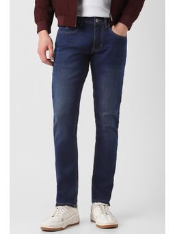 Peter England - Men Navy Blue Cotton Blend Slim Fit Jeans