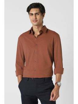 Peter England - Men Rust Nylon Blended Slim Fit Shirt