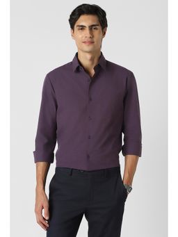 Peter England - Men Purple Cotton Blend Slim Fit Shirt
