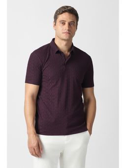 Van Heusen - Men Purple Cotton Blend Regular Fit Polo T-Shirt