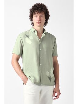 Van Heusen - Men Green Rayon Blend Regular Fit Shirt