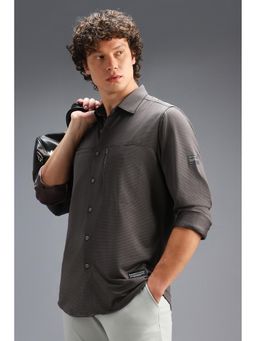 Van Heusen - Men Grey Polyester Blend Regular Fit Shirt