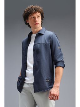 Van Heusen - Men Navy Blue Polyester Blend Regular Fit Shirt