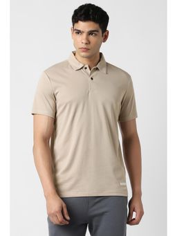 Van Heusen - Men Beige Cotton Blend Regular Fit Polo T-Shirt
