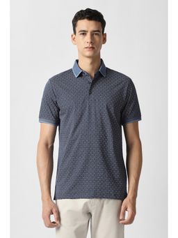 Van Heusen - Men Navy Blue Cotton Regular Fit Polo T-Shirt