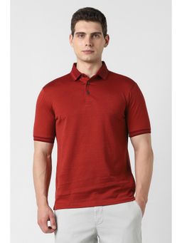 Van Heusen - Men Red Cotton Regular Fit Polo T-Shirt