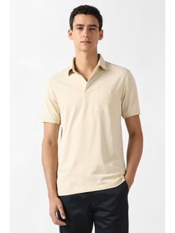 Van Heusen - Men Beige Cotton Blend Regular Fit Polo T-Shirt