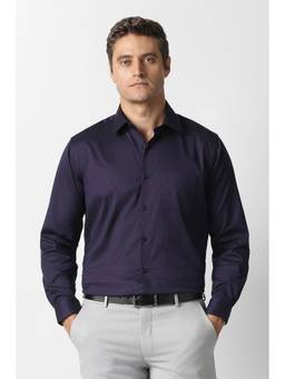 Van Heusen - Men Navy Blue Cotton Blend Regular Fit Shirt