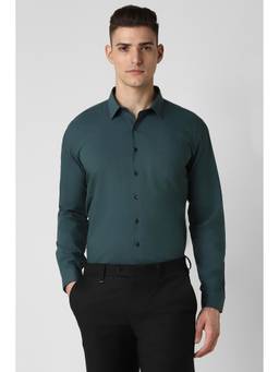 Van Heusen - Men Green Cotton Blend Regular Fit Shirt